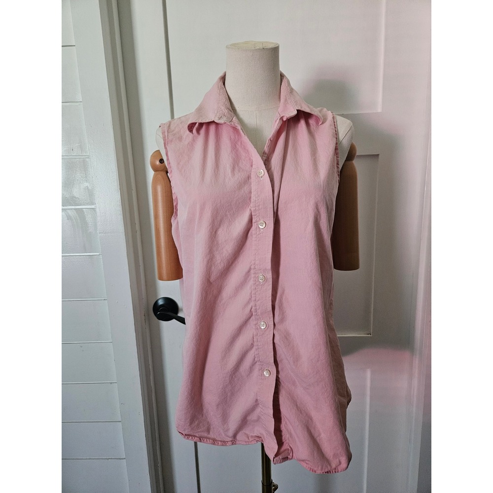 Carlie's Court Classic Pink Sleeveless Button Down Shirt Size 12 100% Cotton